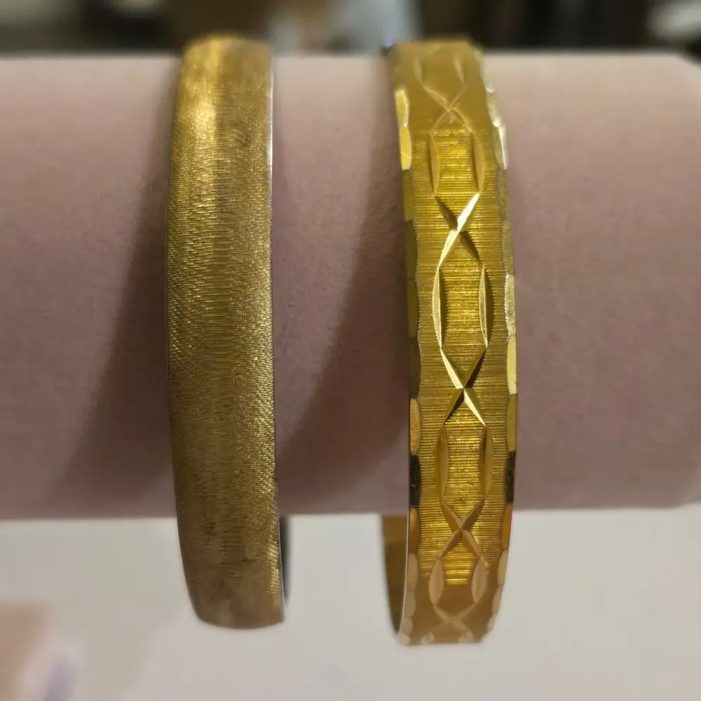 Vintage MONET Signed Gold Tone Bangle Bracelet Set Stackable Textured Pair